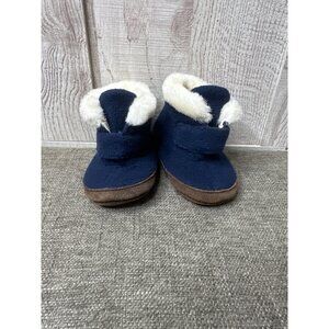 Baby Gap Booties Shoes Size 5 Blue & White Warm Soft Fleece Lining Non Slip